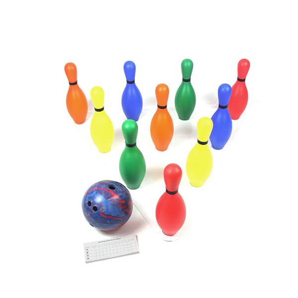 Jeu de bowling à dix quilles à remplir de sable coloré — Choisissez une boule en caoutchouc de 1,1 kg (2,5 lb) | Quilles à remplir (creuses) | Jeu d'intérieur/extérieur pour toute la famille et l'école